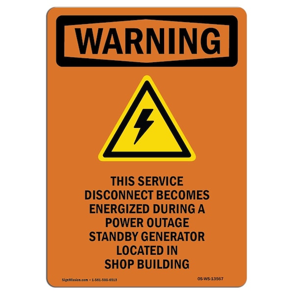 Safety Sign, OSHA WARNING, 5" Height, This Service Disconnect, Portrait, 10PK